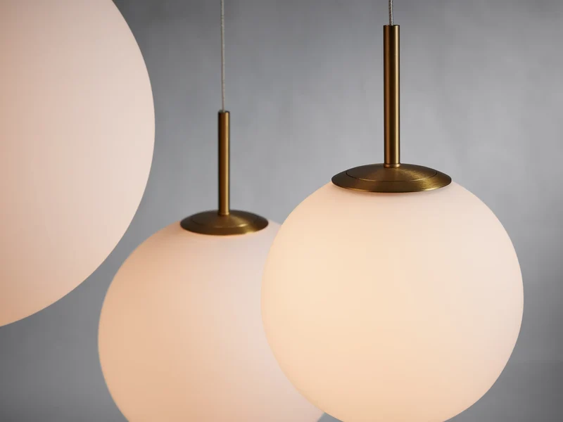 Ronde Hanglamp met Glazen Bollen Messing en Craquelé Glas Verstelbaar voor Hoge Ruimtes LED Kroonluchter | Sansoti