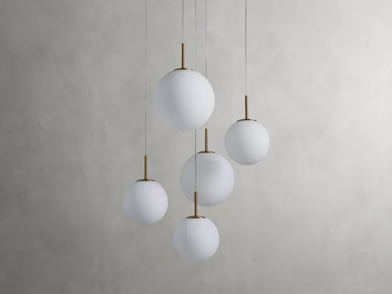 Ronde Hanglamp met Glazen Bollen Messing en Craquelé Glas Verstelbaar voor Hoge Ruimtes LED Kroonluchter | Sansoti