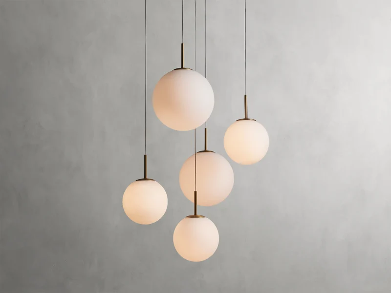 Ronde Hanglamp met Glazen Bollen Messing en Craquelé Glas Verstelbaar voor Hoge Ruimtes LED Kroonluchter | Sansoti