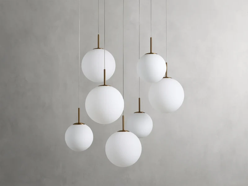 Ronde Hanglamp met Glazen Bollen Messing en Craquelé Glas Verstelbaar voor Hoge Ruimtes LED Kroonluchter | Sansoti