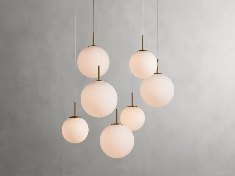 Ronde Hanglamp met Glazen Bollen Messing en Craquelé Glas Verstelbaar voor Hoge Ruimtes LED Kroonluchter | Sansoti