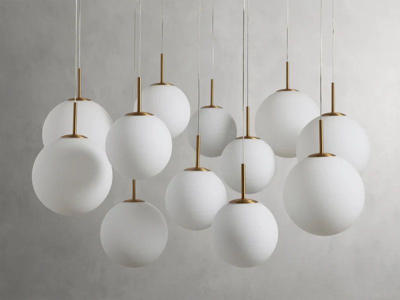 Ronde Hanglamp met Glazen Bollen Messing en Craquelé Glas Verstelbaar voor Hoge Ruimtes LED Kroonluchter | Sansoti