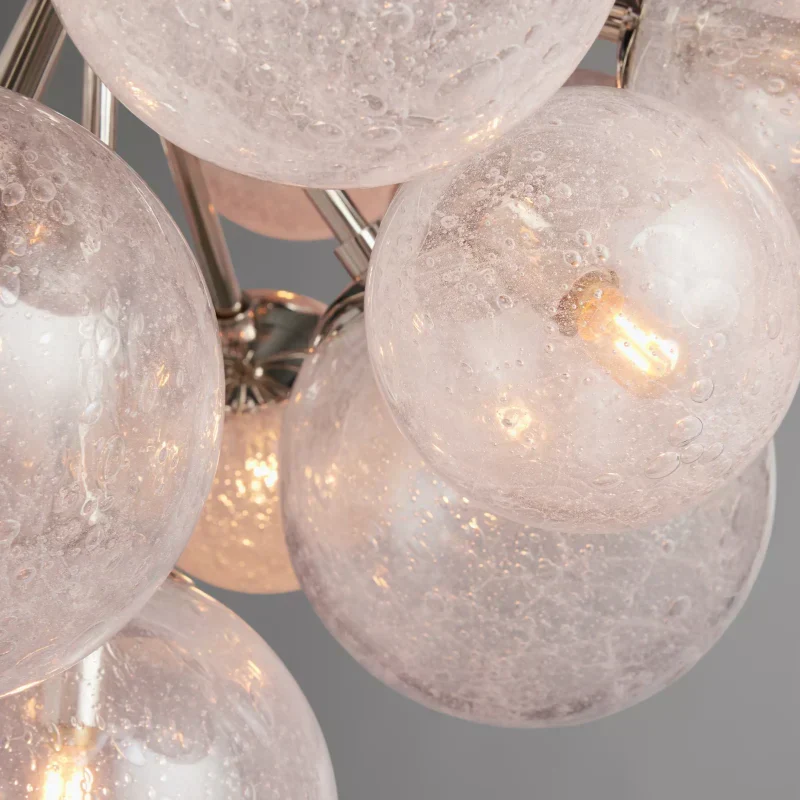 Glazen Bol Kroonluchter Handgeblazen Glas met Belletjeseffect Messing Zwart Nikkel Verstelbaar Hanglampen | Sansoti
