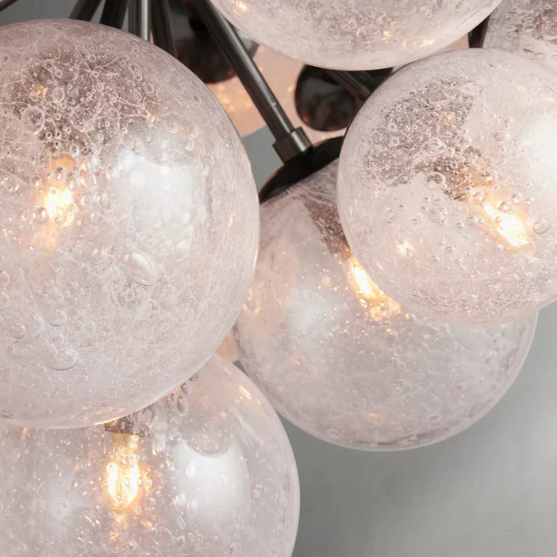 Glazen Bol Kroonluchter Handgeblazen Glas met Belletjeseffect Messing Zwart Nikkel Verstelbaar Hanglampen | Sansoti