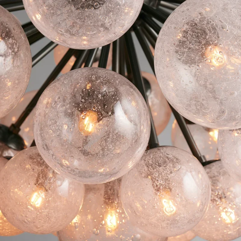 Glazen Bol Kroonluchter Handgeblazen Glas met Belletjeseffect Messing Zwart Nikkel Verstelbaar Hanglampen | Sansoti