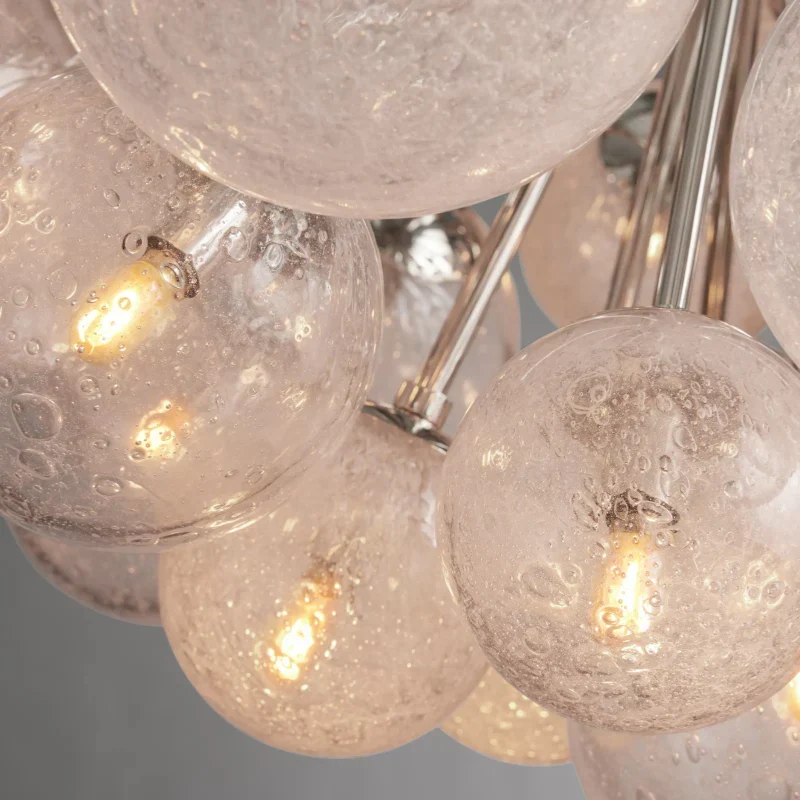 Glazen Bol Kroonluchter Handgeblazen Glas met Belletjeseffect Messing Zwart Nikkel Verstelbaar Hanglampen | Sansoti
