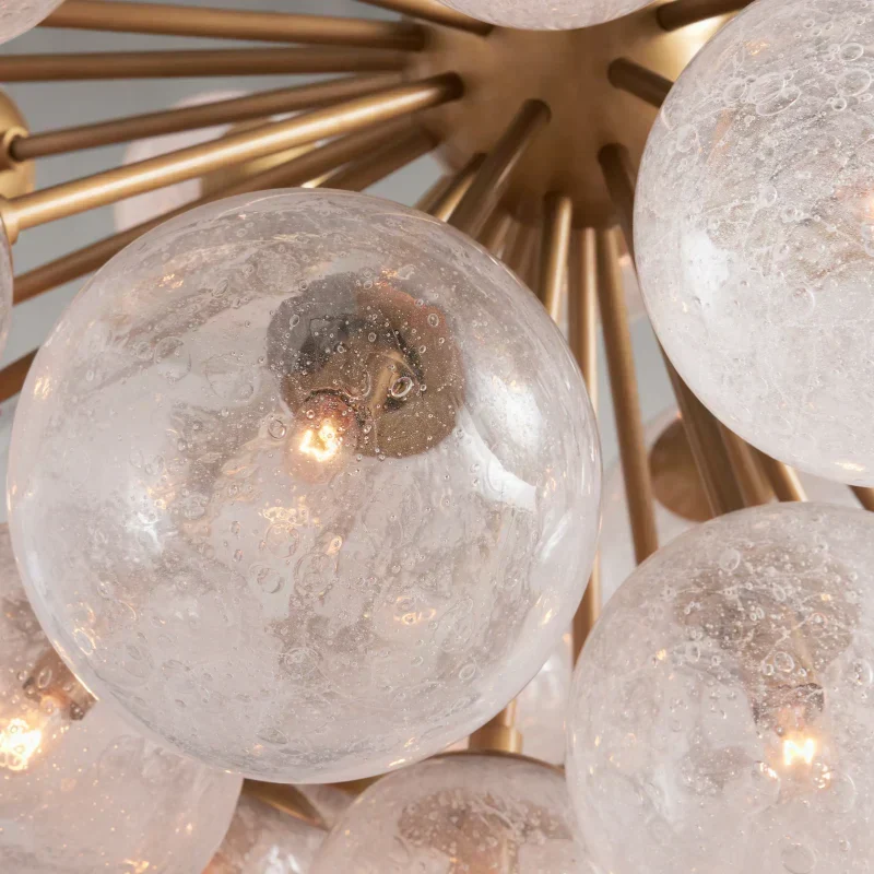 Glazen Bol Kroonluchter Handgeblazen Glas met Belletjeseffect Messing Zwart Nikkel Verstelbaar Hanglampen | Sansoti