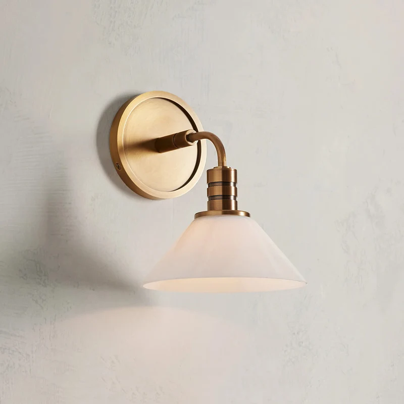 Industriële Wandlamp Staal met Glazen Kegel E12 Fitting Messing of Brons Modern Design Sfeervol Woonkamer | Sansoti