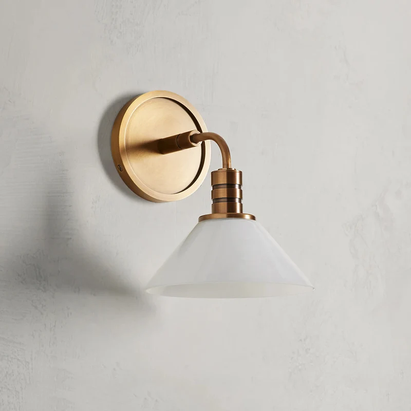 Industriële Wandlamp Staal met Glazen Kegel E12 Fitting Messing of Brons Modern Design Sfeervol Woonkamer | Sansoti