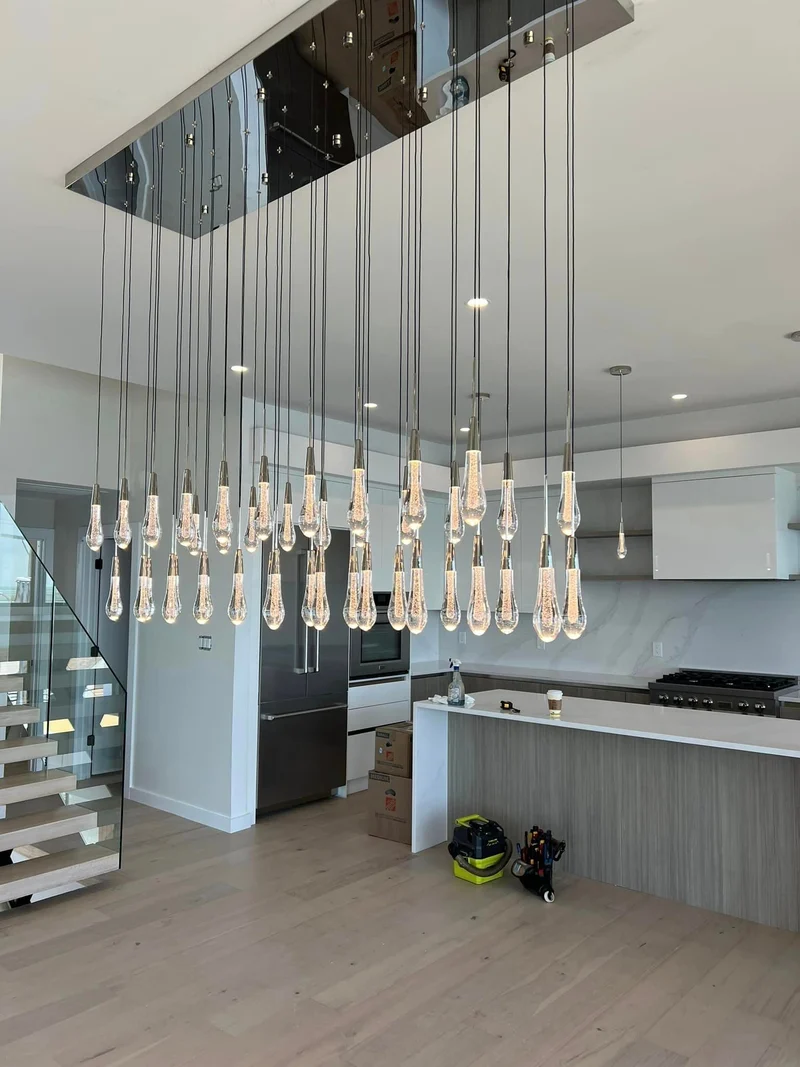 Lineaire Kroonluchter LED Dimbaar Verstelbaar Glas Hanglamp 6 Maten Messing Brons Nikkel Eetkamer Woonkamer | Sansoti