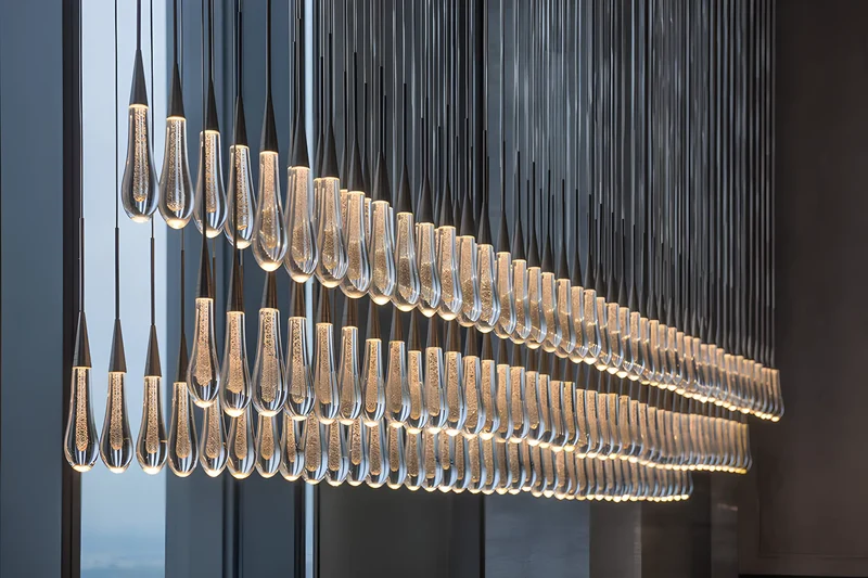 Lineaire Kroonluchter LED Dimbaar Verstelbaar Glas Hanglamp 6 Maten Messing Brons Nikkel Eetkamer Woonkamer | Sansoti