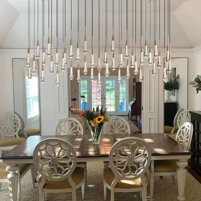 Lineaire Kroonluchter LED Dimbaar Verstelbaar Glas Hanglamp 6 Maten Messing Brons Nikkel Eetkamer Woonkamer | Sansoti