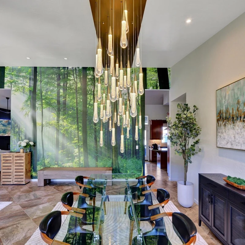 Lineaire Kroonluchter LED Dimbaar Verstelbaar Glas Hanglamp 6 Maten Messing Brons Nikkel Eetkamer Woonkamer | Sansoti