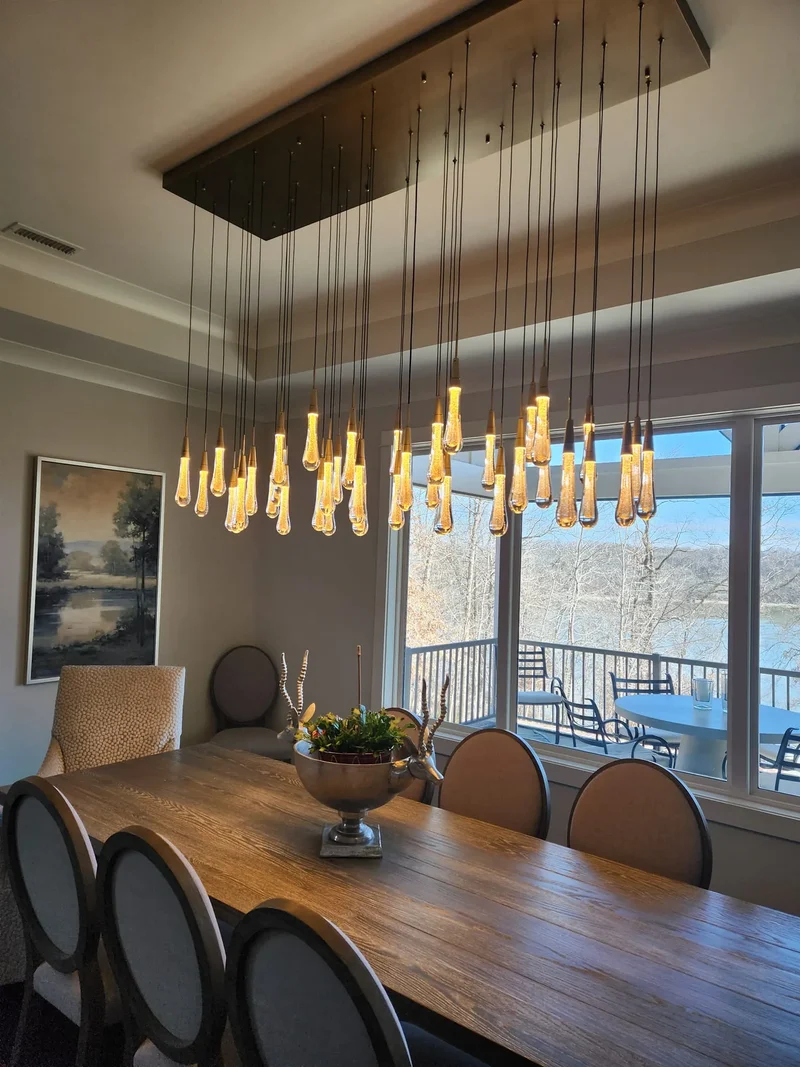 Lineaire Kroonluchter LED Dimbaar Verstelbaar Glas Hanglamp 6 Maten Messing Brons Nikkel Eetkamer Woonkamer | Sansoti