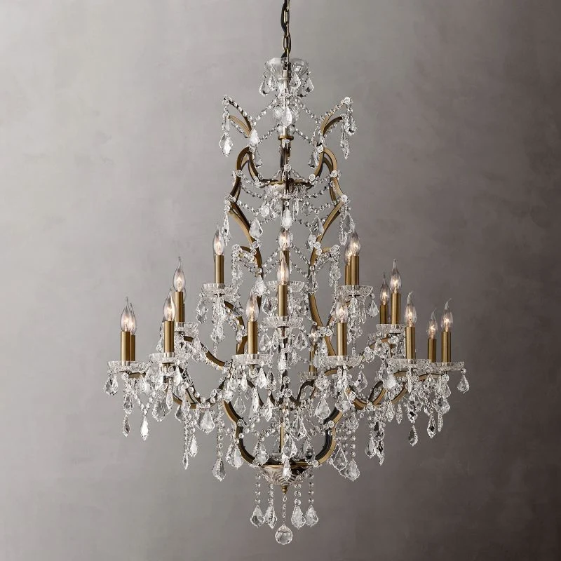 Ronde Kroonluchter IJzer Kristal 102cm Antiek Messing Roestbruin 25 Lichtpunten Dimbaar Eetkamer Woonkamer | Sansoti