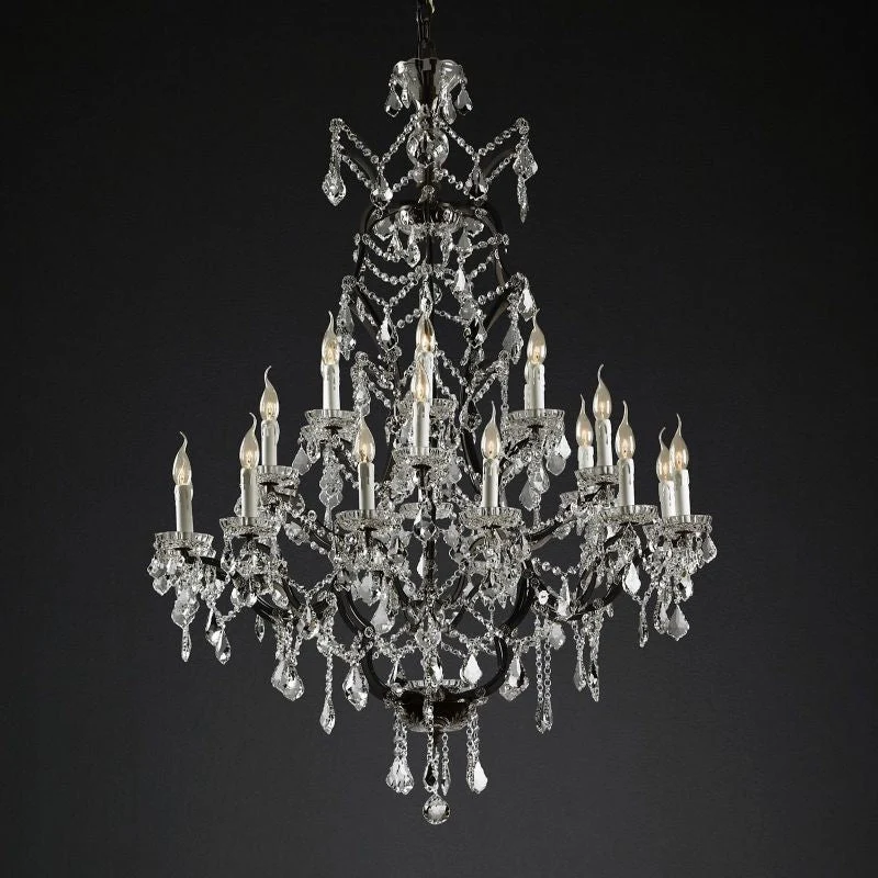 Ronde Kroonluchter IJzer Kristal 102cm Antiek Messing Roestbruin 25 Lichtpunten Dimbaar Eetkamer Woonkamer | Sansoti