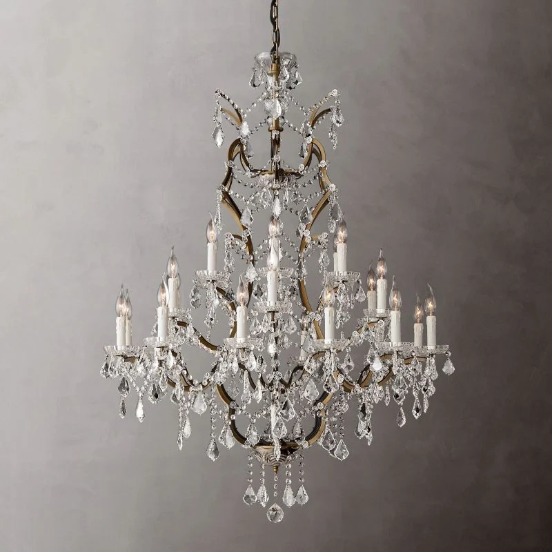 Ronde Kroonluchter IJzer Kristal 102cm Antiek Messing Roestbruin 25 Lichtpunten Dimbaar Eetkamer Woonkamer | Sansoti