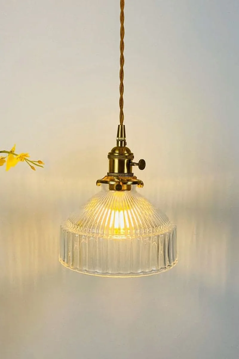 Hanglamp Glas Messing Warm Licht Hal Slaapkamer Woonkamer Retro Stijl Sfeervol Vintage Plafondlamp Design | Sansoti