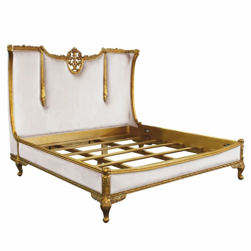 Casa Padrino Luxus Barock Doppelbett Weiß / Gold 200 x 200 cm - Barockstil Schlafzimmer Möbel