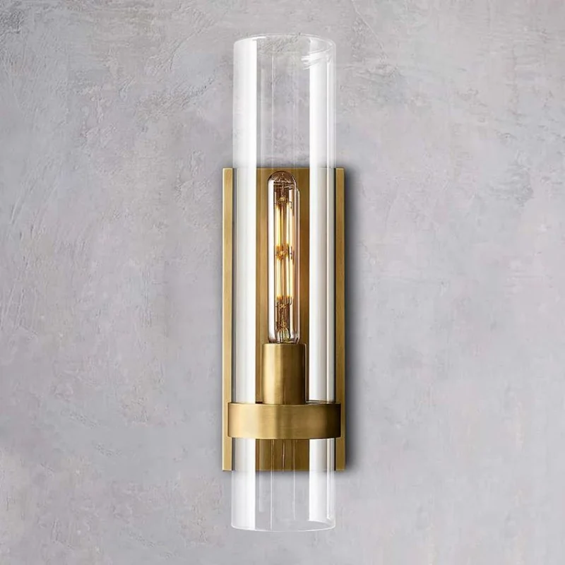 Wandlamp Glas en Messing met Cilinderkap Warm Wit Licht Woonkamer Slaapkamer Hal Verlichting Luxe Design | Sansoti