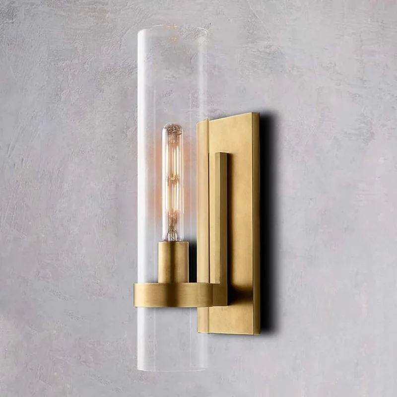 Wandlamp Glas en Messing met Cilinderkap Warm Wit Licht Woonkamer Slaapkamer Hal Verlichting Luxe Design | Sansoti