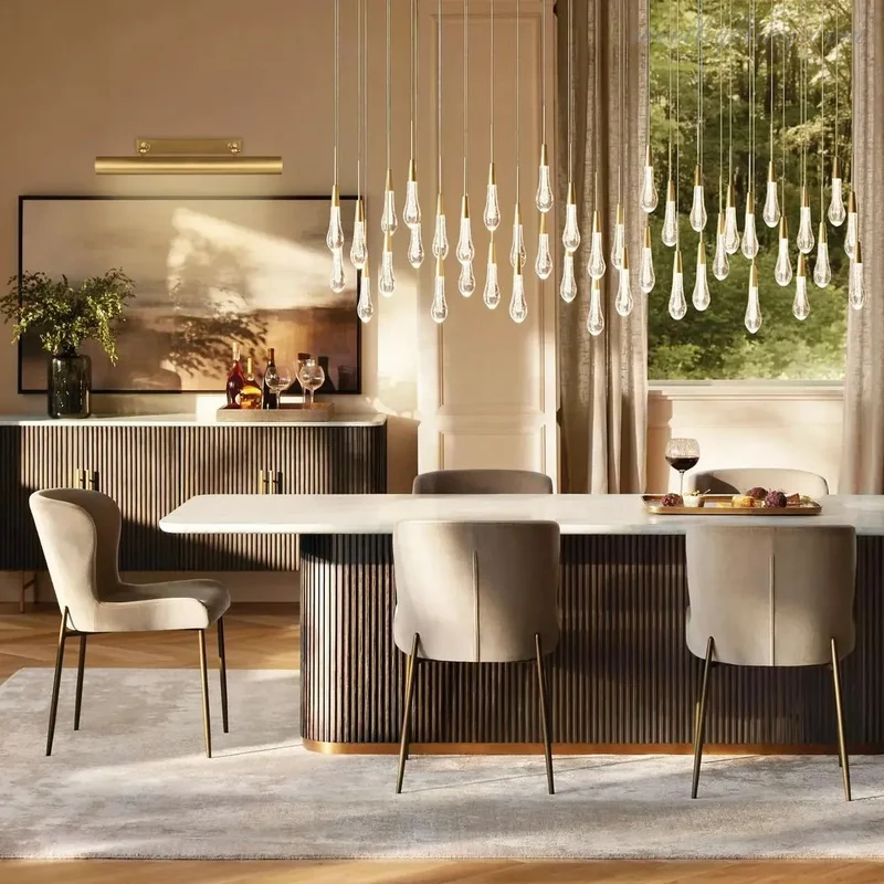 Lineaire Kroonluchter met Verstelbare LED-lampen Geschikt voor Eetkamer en Keuken Handgemaakt Glas Modern Design | Sansoti