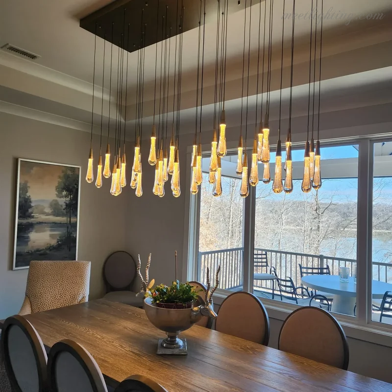 Lineaire Kroonluchter met Verstelbare LED-lampen Geschikt voor Eetkamer en Keuken Handgemaakt Glas Modern Design | Sansoti