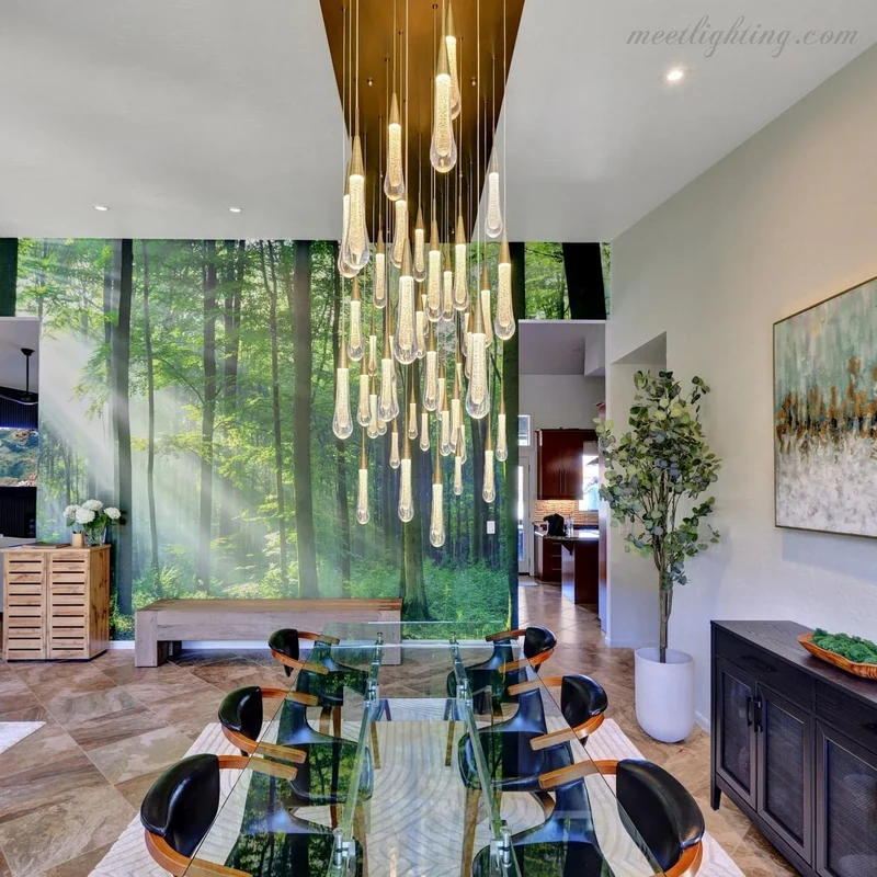 Lineaire Kroonluchter met Verstelbare LED-lampen Geschikt voor Eetkamer en Keuken Handgemaakt Glas Modern Design | Sansoti