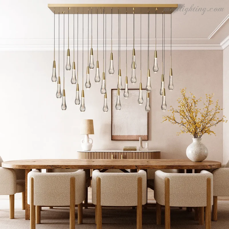 Lineaire Kroonluchter met Verstelbare LED-lampen Geschikt voor Eetkamer en Keuken Handgemaakt Glas Modern Design | Sansoti