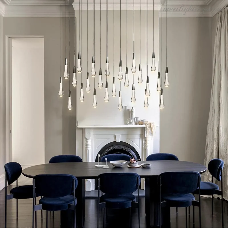 Lineaire Kroonluchter met Verstelbare LED-lampen Geschikt voor Eetkamer en Keuken Handgemaakt Glas Modern Design | Sansoti
