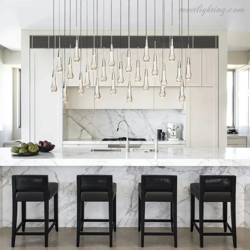 Lineaire Kroonluchter met Verstelbare LED-lampen Geschikt voor Eetkamer en Keuken Handgemaakt Glas Modern Design | Sansoti