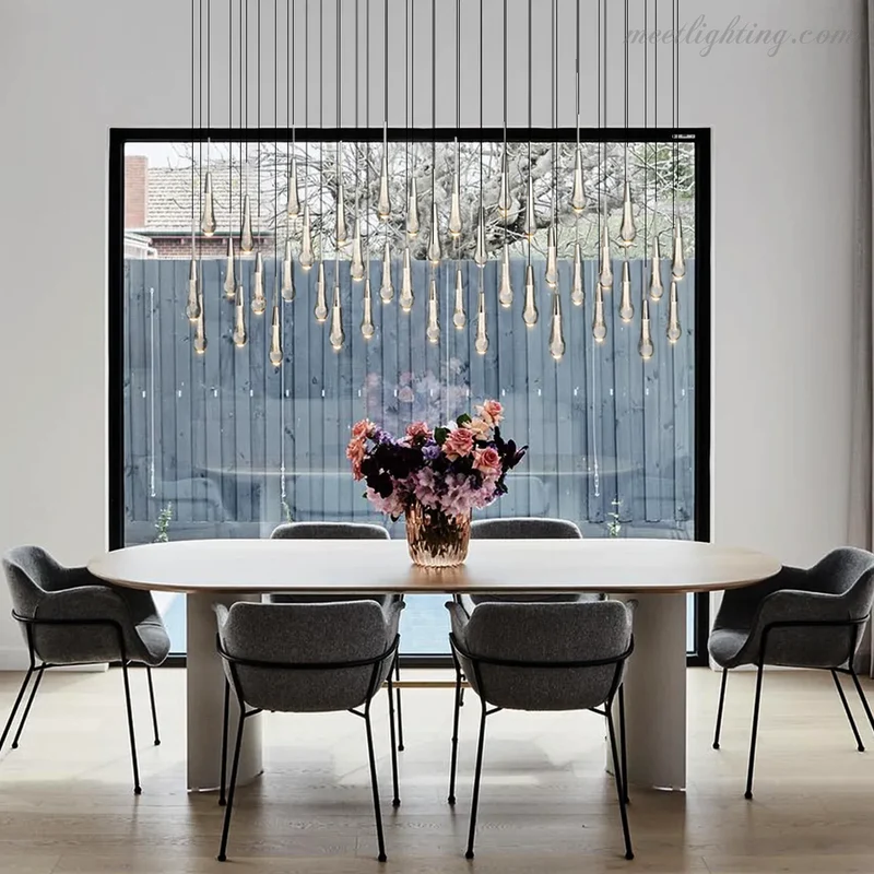 Lineaire Kroonluchter met Verstelbare LED-lampen Geschikt voor Eetkamer en Keuken Handgemaakt Glas Modern Design | Sansoti