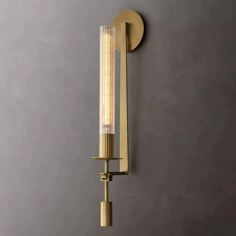 Wandlamp Messing Geribbeld Glas E26 Dimbaar Warm Wit Woonkamer Slaapkamer Restaurant Vintage Cilinder | Sansoti