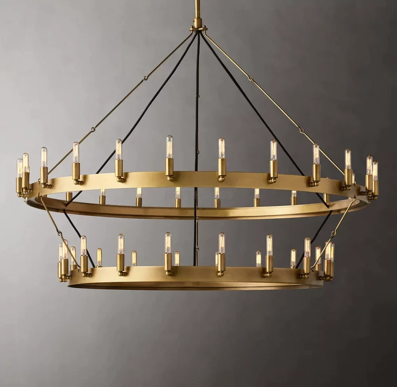 Tweelaagse Kroonluchter Handgesmeed IJzer 30-66 LED Kaarsen Vintage Industrieel Stijl Eettafel Diner | Sansoti
