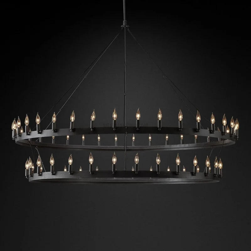Tweelaagse Kroonluchter Handgesmeed IJzer 30-66 LED Kaarsen Vintage Industrieel Stijl Eettafel Diner | Sansoti