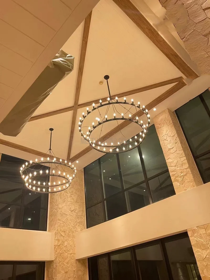 Tweelaagse Kroonluchter Handgesmeed IJzer 30-66 LED Kaarsen Vintage Industrieel Stijl Eettafel Diner | Sansoti