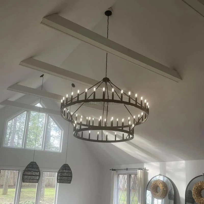 Tweelaagse Kroonluchter Handgesmeed IJzer 30-66 LED Kaarsen Vintage Industrieel Stijl Eettafel Diner | Sansoti