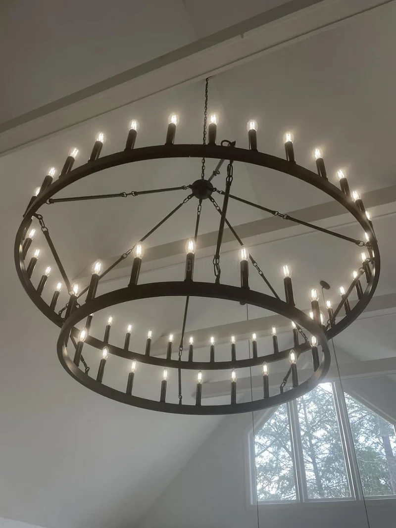 Tweelaagse Kroonluchter Handgesmeed IJzer 30-66 LED Kaarsen Vintage Industrieel Stijl Eettafel Diner | Sansoti