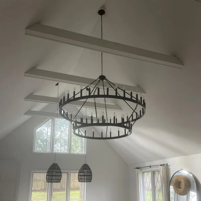 Tweelaagse Kroonluchter Handgesmeed IJzer 30-66 LED Kaarsen Vintage Industrieel Stijl Eettafel Diner | Sansoti