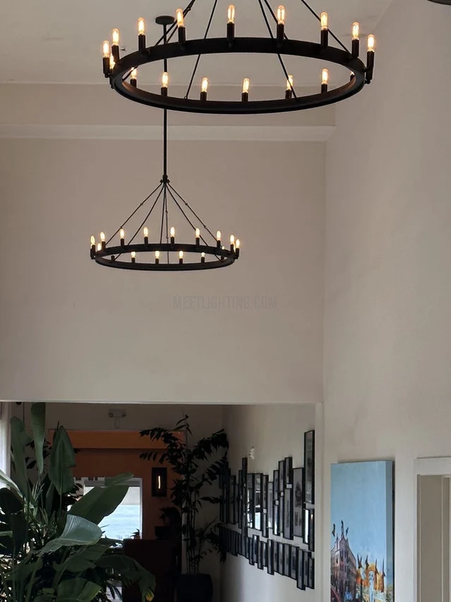Tweelaagse Kroonluchter Handgesmeed IJzer 30-66 LED Kaarsen Vintage Industrieel Stijl Eettafel Diner | Sansoti