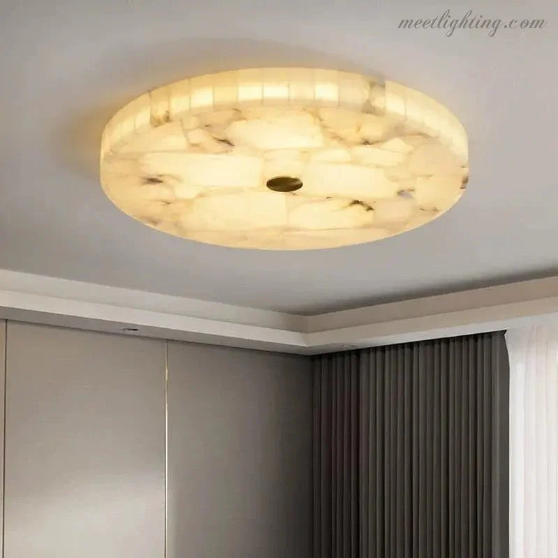 Plafondlamp Rond Albast 40-60cm Messing LED Warm Wit Dimbaar Woonkamer Eetkamer Slaapkamer Hal Entree | Sansoti