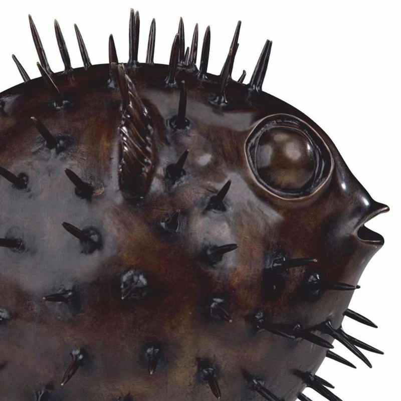 Casa Padrino Luxus Bronze Figur Kugelfisch 36 cm - Deko Skulptur mit Marmorsockel