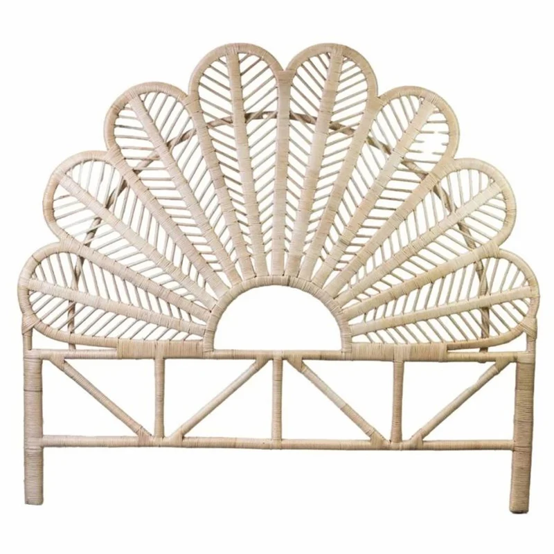 Casa Padrino Luxus Rattan Bett-Kopfteil Naturfarben 160 cm - Schlafzimmer Möbel