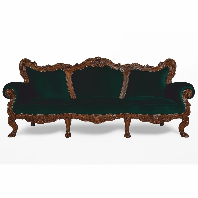 Casa Padrino Luxus Barock Samt Sofa Dunkelgrün / Braun 227 cm - Barock Möbel