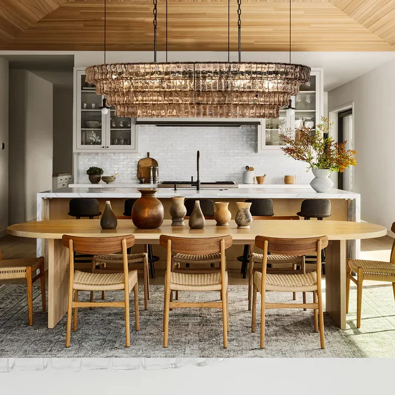 Ovale Kroonluchter met Gebogen Glas 137cm Verstelbare Hoogte Stalen Frame Eetkamer Woonkamer Hanglamp | Sansoti