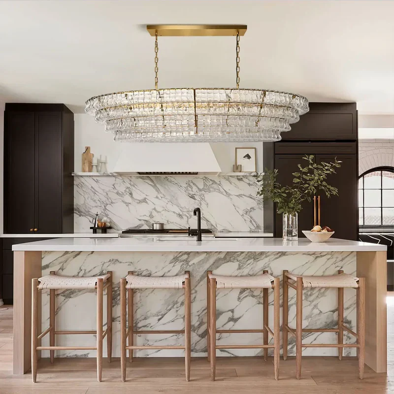Ovale Kroonluchter met Gebogen Glas 137cm Verstelbare Hoogte Stalen Frame Eetkamer Woonkamer Hanglamp | Sansoti
