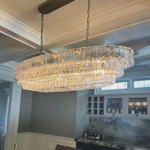 Ovale Kroonluchter met Gebogen Glas 137cm Verstelbare Hoogte Stalen Frame Eetkamer Woonkamer Hanglamp | Sansoti