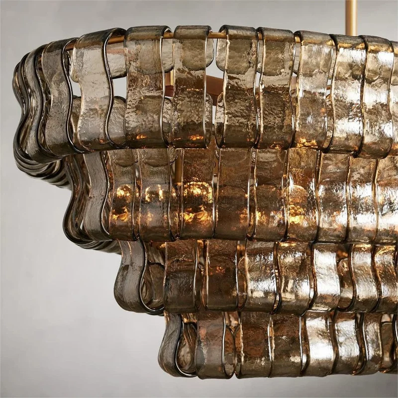 Ovale Kroonluchter met Gebogen Glas 137cm Verstelbare Hoogte Stalen Frame Eetkamer Woonkamer Hanglamp | Sansoti