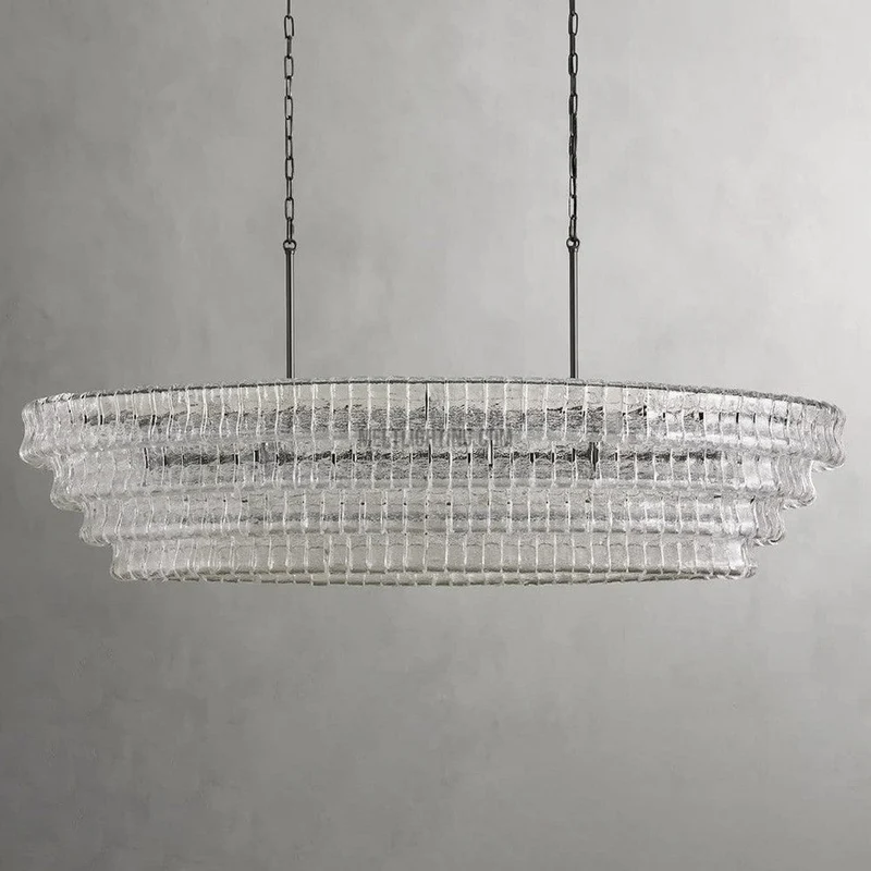 Ovale Kroonluchter met Gebogen Glas 137cm Verstelbare Hoogte Stalen Frame Eetkamer Woonkamer Hanglamp | Sansoti