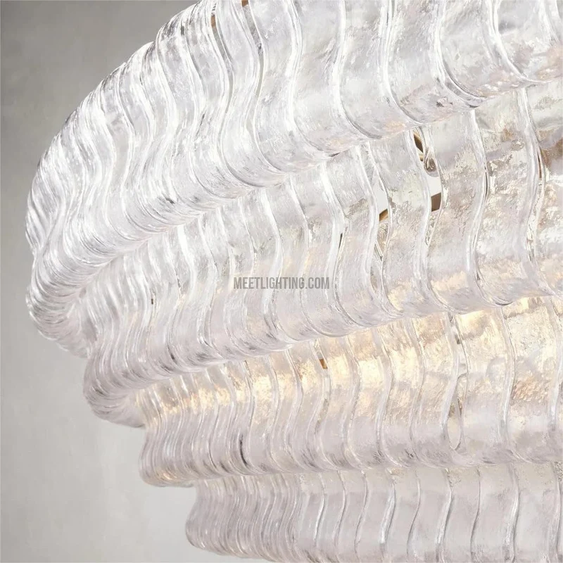 Ovale Kroonluchter met Gebogen Glas 137cm Verstelbare Hoogte Stalen Frame Eetkamer Woonkamer Hanglamp | Sansoti